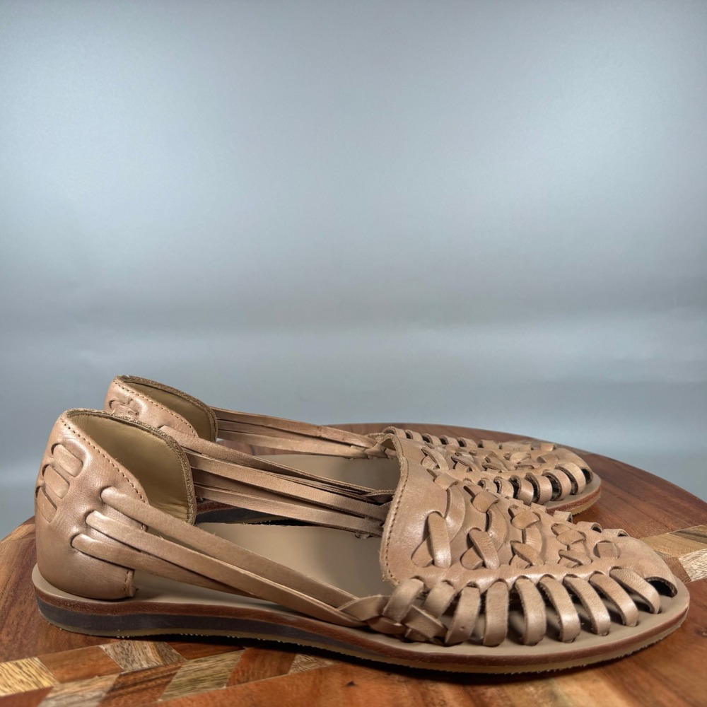Nisolo Huarache Sandal Woven Leather Flat Almond Tan Womens Size 7.5